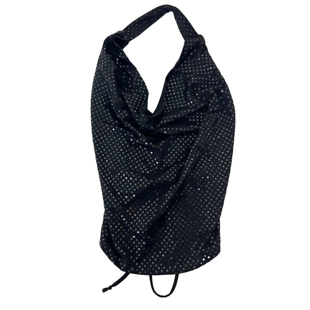 Vintage Epilogue Black Sequin‎ Halter Top Cowl Neck Tie Back - Size Medium